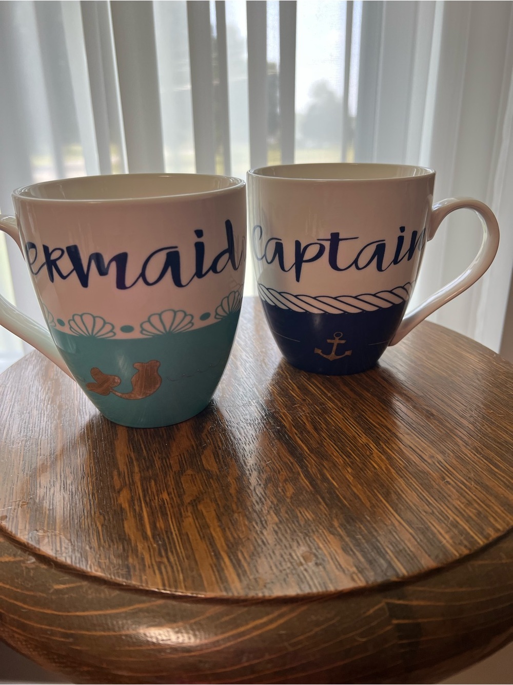 Mermaid & Captain Ceramic Mug Set - Aqua and Navy